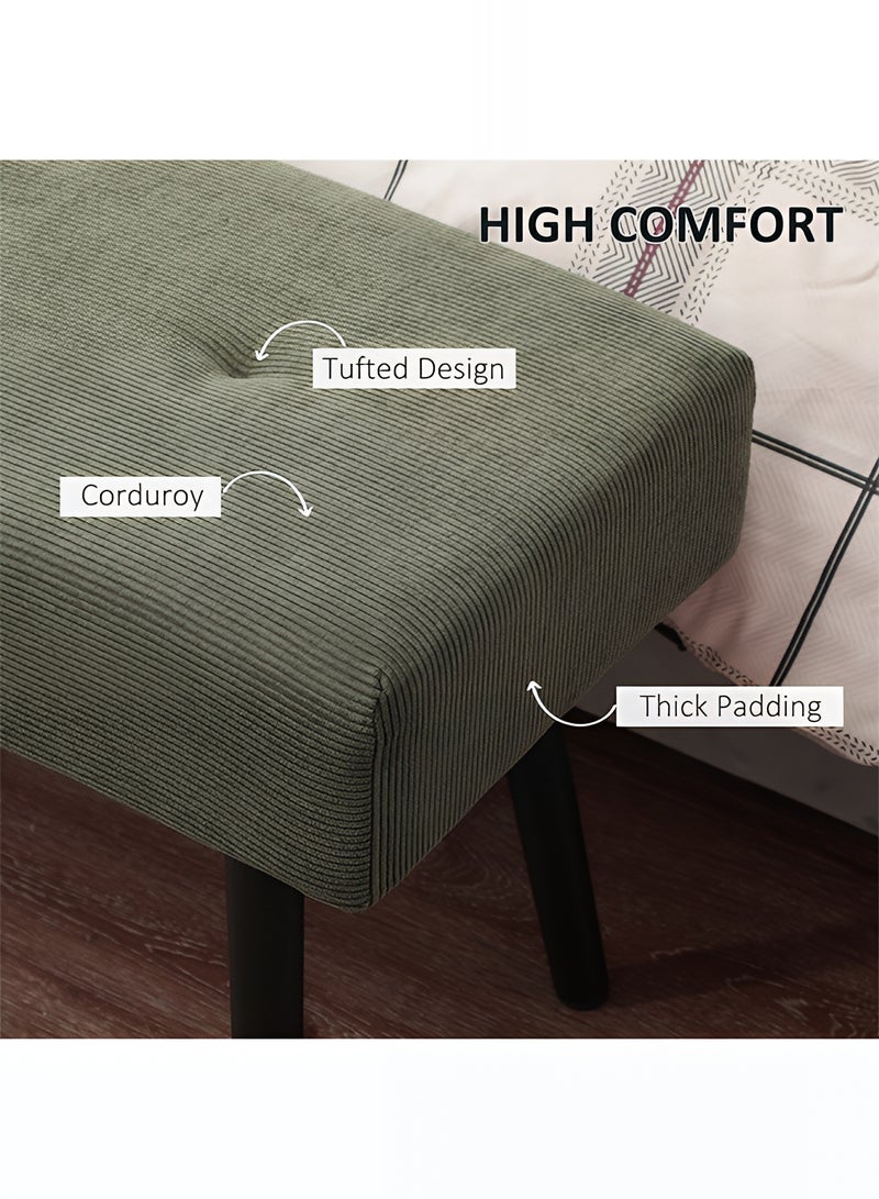 Taimi Modern Design Velvet Upholstered Ottoman Bench - End of Bed Bench, Shoe Changing Seat, Bench for Bedroom, Living Room, Entryway & Hallway, Green - 120cm - Image 3