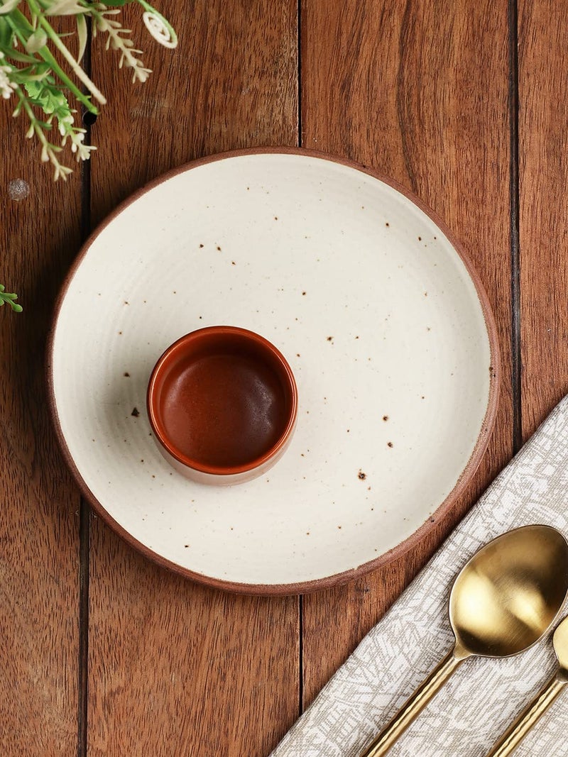 miah decor Miah Dcor Ceramic Handcrafted White Matte Finish Ribbed Snack Plate with Free dip Bowl Dimension7 Microwave Dishwasher Safe MD502 - Image 1