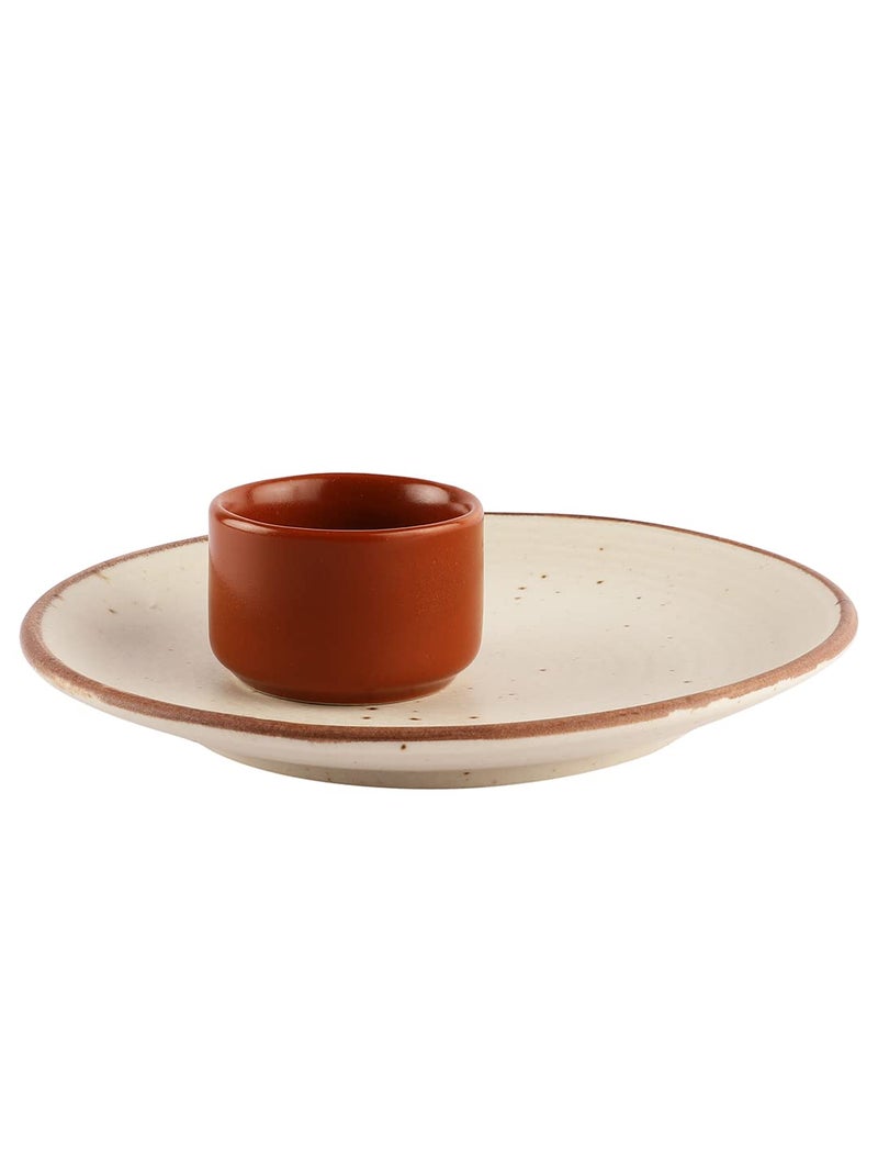 miah decor Miah Dcor Ceramic Handcrafted White Matte Finish Ribbed Snack Plate with Free dip Bowl Dimension7 Microwave Dishwasher Safe MD502 - Image 3
