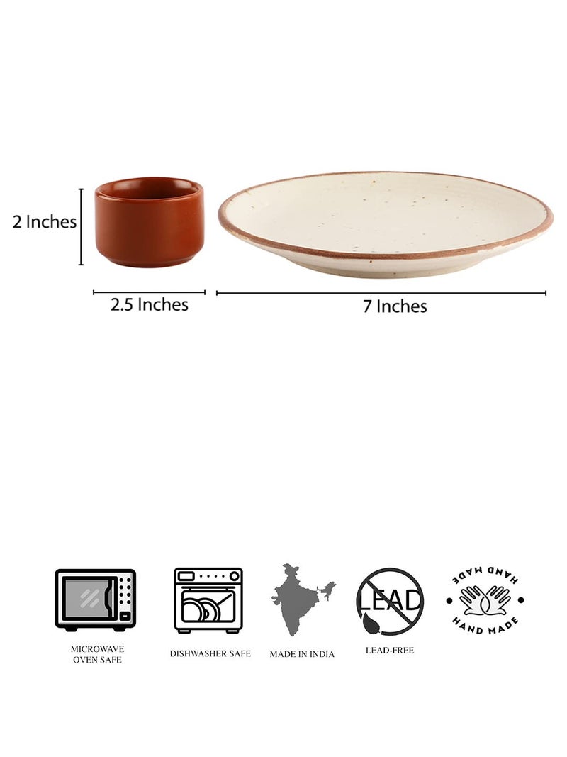 miah decor Miah Dcor Ceramic Handcrafted White Matte Finish Ribbed Snack Plate with Free dip Bowl Dimension7 Microwave Dishwasher Safe MD502 - Image 5