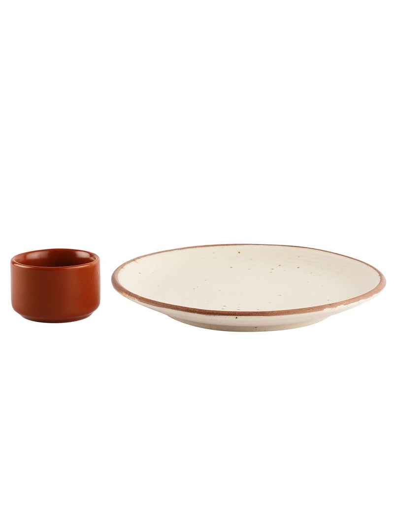 miah decor Miah Dcor Ceramic Handcrafted White Matte Finish Ribbed Snack Plate with Free dip Bowl Dimension7 Microwave Dishwasher Safe MD502 - Image 4