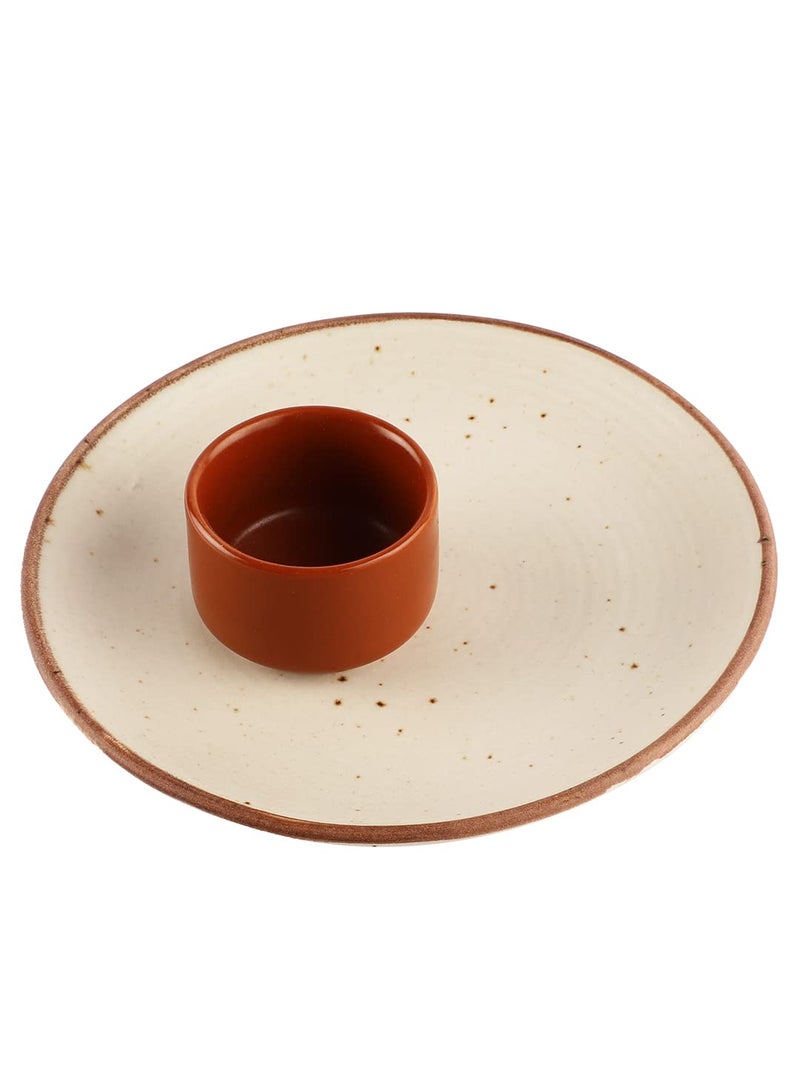 miah decor Miah Dcor Ceramic Handcrafted White Matte Finish Ribbed Snack Plate with Free dip Bowl Dimension7 Microwave Dishwasher Safe MD502 - Image 2
