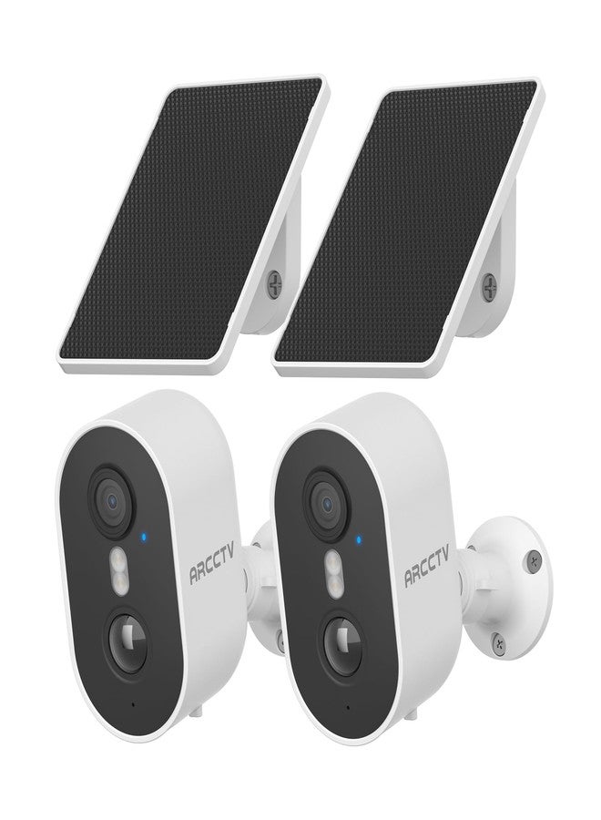 ARCCTV 4MP Surveillance Camera with Solar Panel, Outdoor WiFi Wireless Security Camera, Full Color Night Vision, Two-Way Audio, 2.4 GHz WiFi, C2, 2-Pack - Image 1