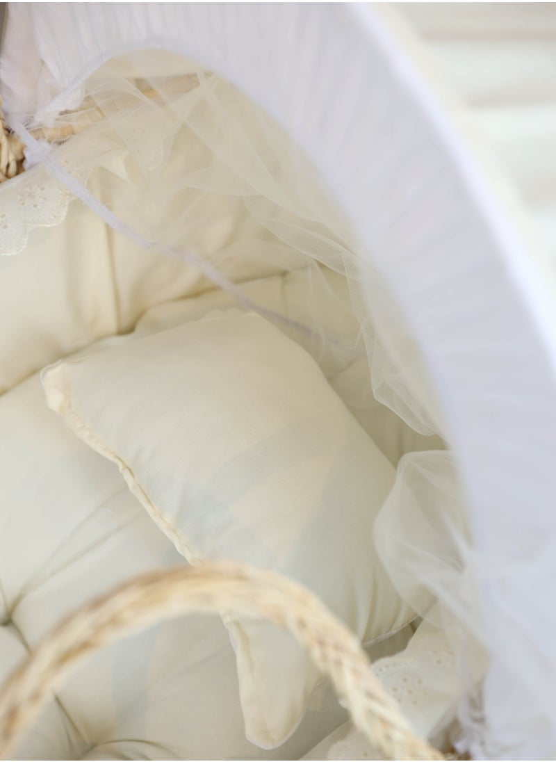 FUN MOMENT - Baby crib Moses basket for babies with mosquito net with wooden rocking stand - Image 1