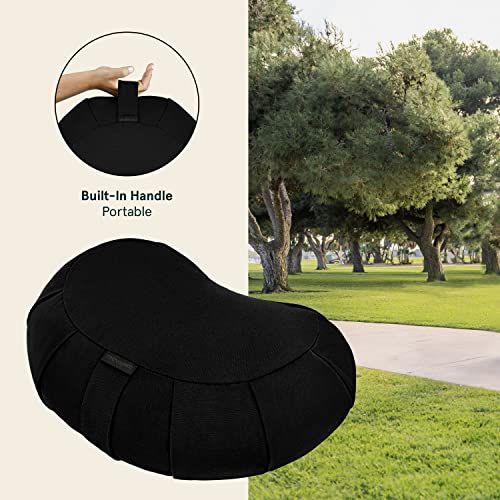 Retrospec Sedona Zafu Meditation Cushion Filled w/Buckwheat Hulls - Yoga Pillow for Meditation Practices - Machine Washable 100% Cotton Cover & Durable Carry Handle, Crescent, Black - Image 3