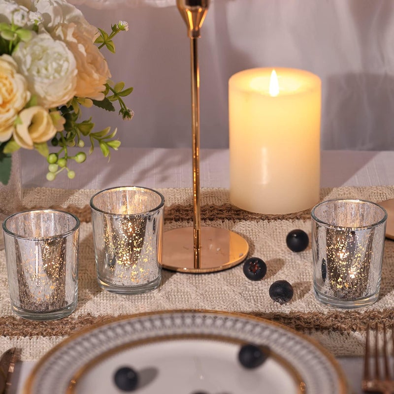 DARJEN 24Pcs Silver Votive Candle Holders for Table - Mercury Glass Votives Silver Candle Holder - Tealight Candle Holder for Wedding Centerpieces & Party Decorations - Image 4