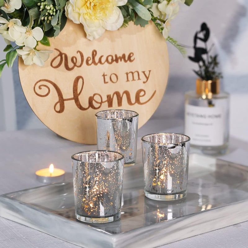 DARJEN 24Pcs Silver Votive Candle Holders for Table - Mercury Glass Votives Silver Candle Holder - Tealight Candle Holder for Wedding Centerpieces & Party Decorations - Image 5