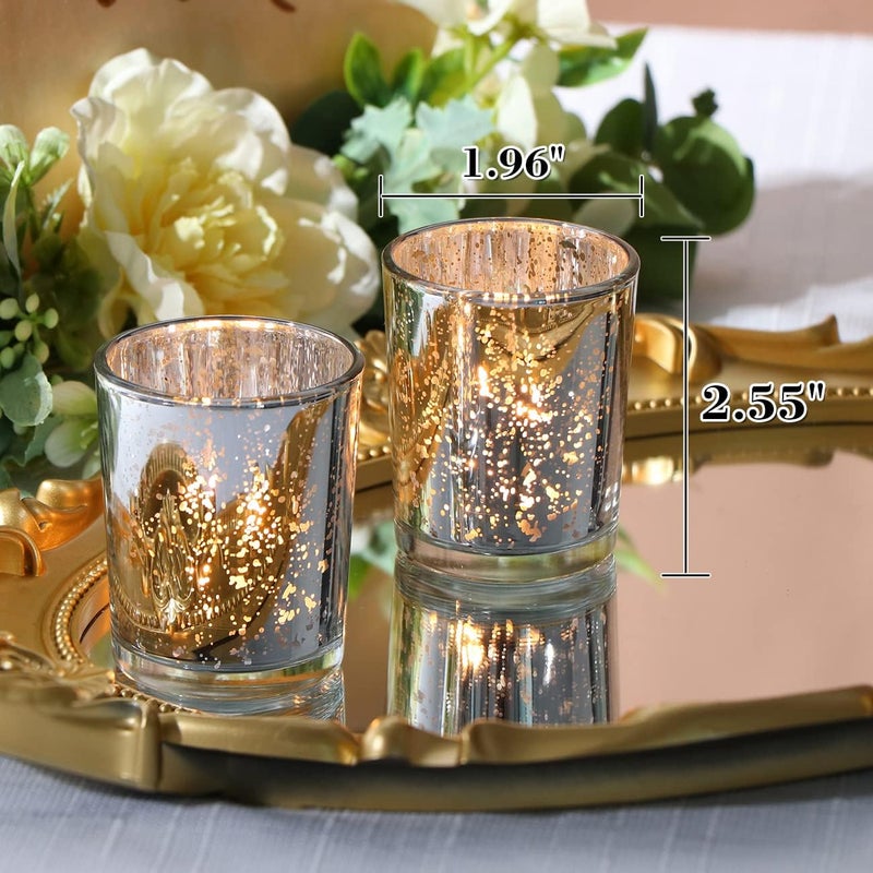 DARJEN 24Pcs Silver Votive Candle Holders for Table - Mercury Glass Votives Silver Candle Holder - Tealight Candle Holder for Wedding Centerpieces & Party Decorations - Image 2