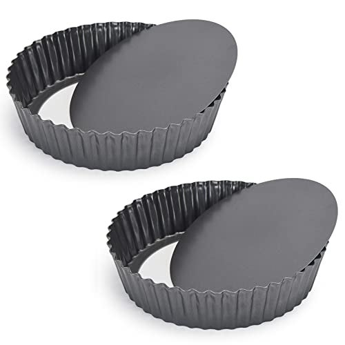 Kazozobi 2 Pack Nonstick Tart Pan, Quiche Pan, Carbon Steel Deep-dish Pie Pan with Removable Loose Bottom (9.4 In) - Image 1