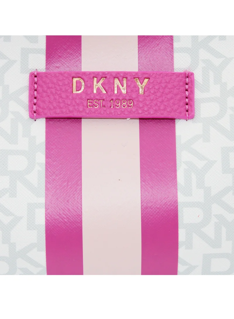 دكني حقيبة مستحضرات تجميل بحامل من DKNY Signature Stripe 2.0 T، حقيبة مكياج للسفر صغيرة، حقيبة تخزين صغيرة خفيفة الوزن لمستحضرات التجميل، حقيبة مكياج صغيرة، حقيبة أدوات الزينة للسفر