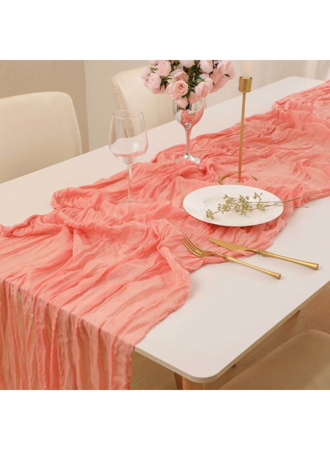 فلاي رود مفرش طاولة شفاف من قماش شيسي لحفلات الزفاف وحفلات استقبال العروس، قطعة مركزية للطاولة 90*340 سم (مسحوق مرجاني) - Image 1