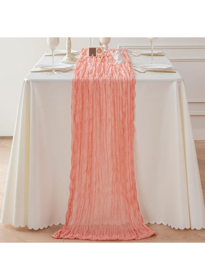 فلاي رود مفرش طاولة شفاف من قماش شيسي لحفلات الزفاف وحفلات استقبال العروس، قطعة مركزية للطاولة 90*340 سم (مسحوق مرجاني) - Image 4