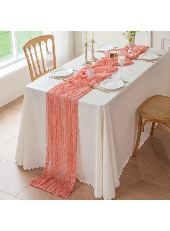 فلاي رود مفرش طاولة شفاف من قماش شيسي لحفلات الزفاف وحفلات استقبال العروس، قطعة مركزية للطاولة 90*340 سم (مسحوق مرجاني) - Image 5