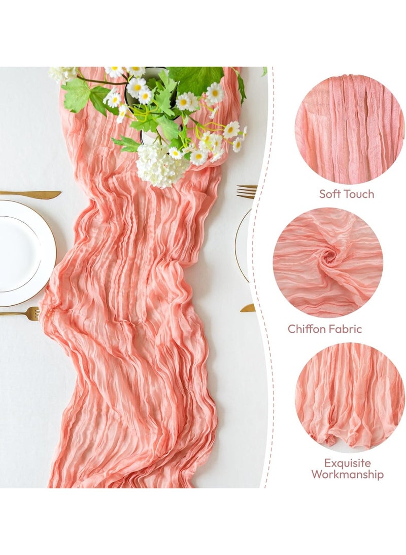 فلاي رود مفرش طاولة شفاف من قماش شيسي لحفلات الزفاف وحفلات استقبال العروس، قطعة مركزية للطاولة 90*340 سم (مسحوق مرجاني) - Image 3