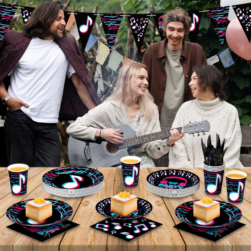 DYLIVeS 180 Pcs Music Party Supplies - Music Theme Birthday Party Decorations for Girls - Banner, Plates, Cups, Napkins, Cutlery (Serves 24) - Image 3