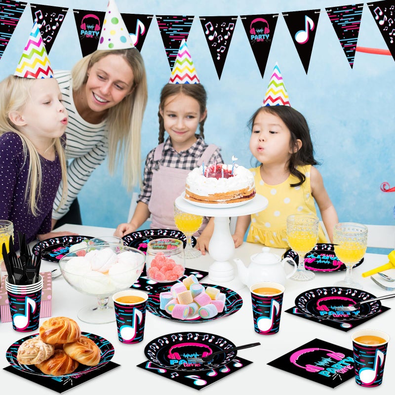 DYLIVeS 180 Pcs Music Party Supplies - Music Theme Birthday Party Decorations for Girls - Banner, Plates, Cups, Napkins, Cutlery (Serves 24) - Image 4