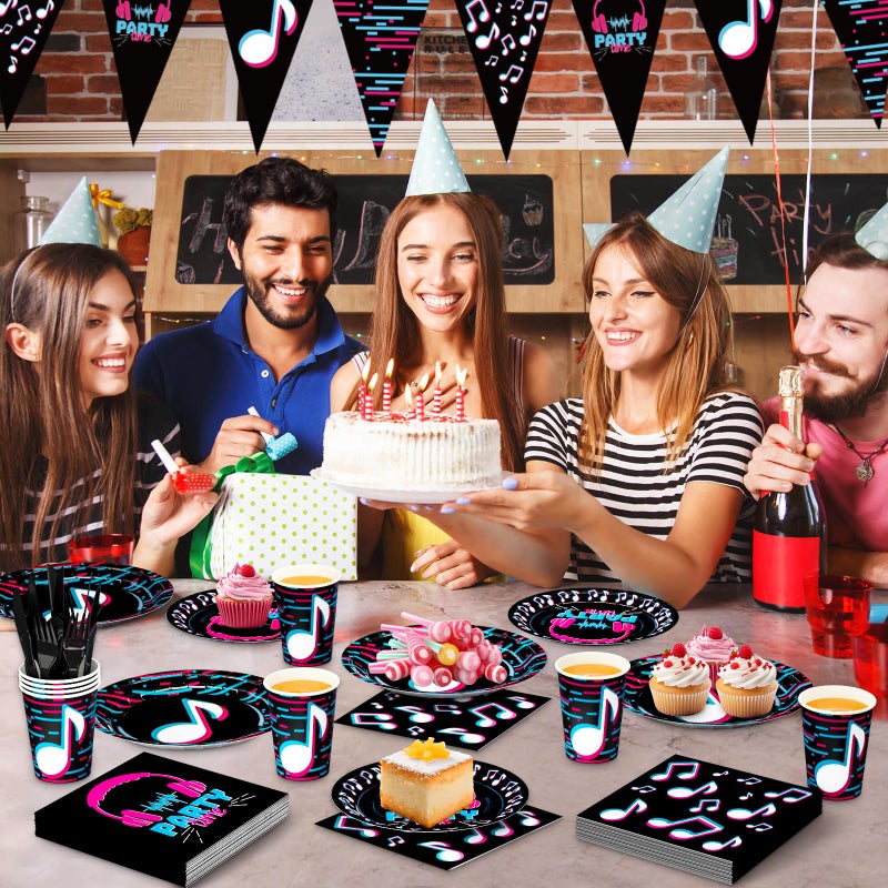 DYLIVeS 180 Pcs Music Party Supplies - Music Theme Birthday Party Decorations for Girls - Banner, Plates, Cups, Napkins, Cutlery (Serves 24) - Image 5