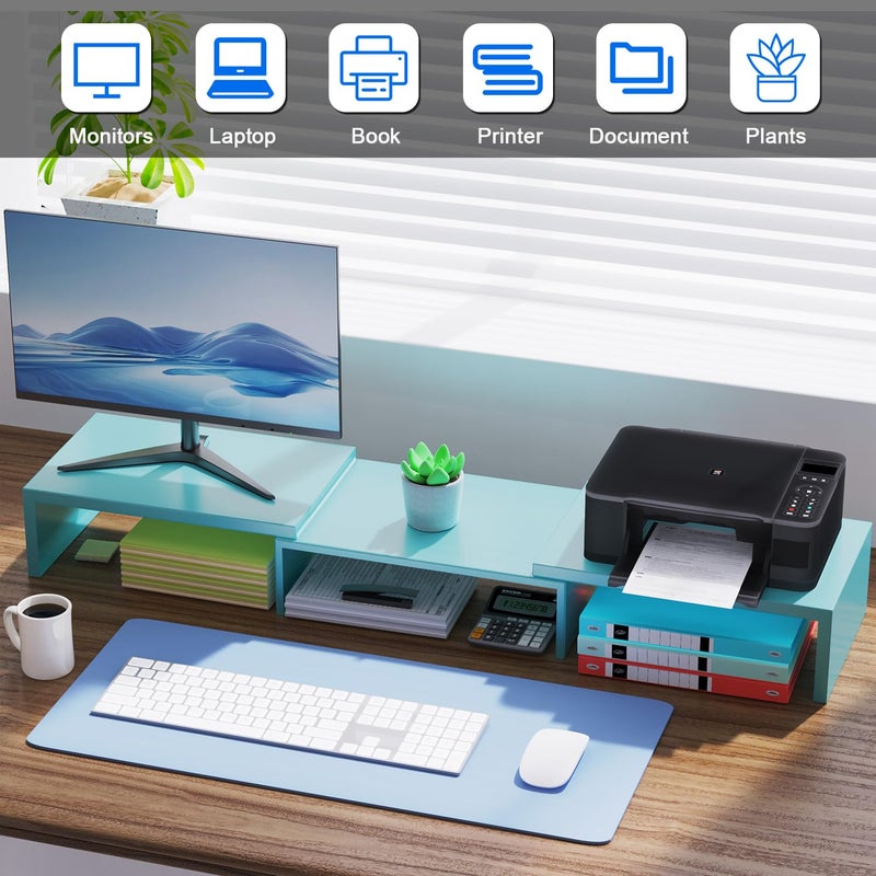 OUTIOE Dual Monitor Stand for Desk, Metal Computer Stand, Desk Shelf Riser,Desktop Organizer for Home and Office Use (Blue) - Image 3
