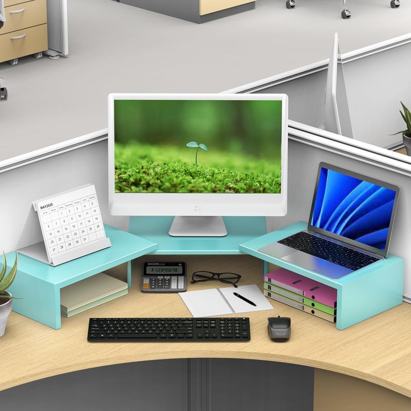 OUTIOE Dual Monitor Stand for Desk, Metal Computer Stand, Desk Shelf Riser,Desktop Organizer for Home and Office Use (Blue) - Image 5