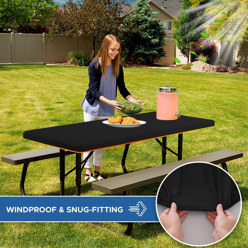 Enjoyidea Fitted Tablecloth for 6 Foot Rectangle Tables-6 Pack Black Elastic Outdoor Picnic Table Cover-Spandex Stretch Folding Table Cloths 6 ft for Camping Dining Room Patio Kitchen Banquet Party - Image 3