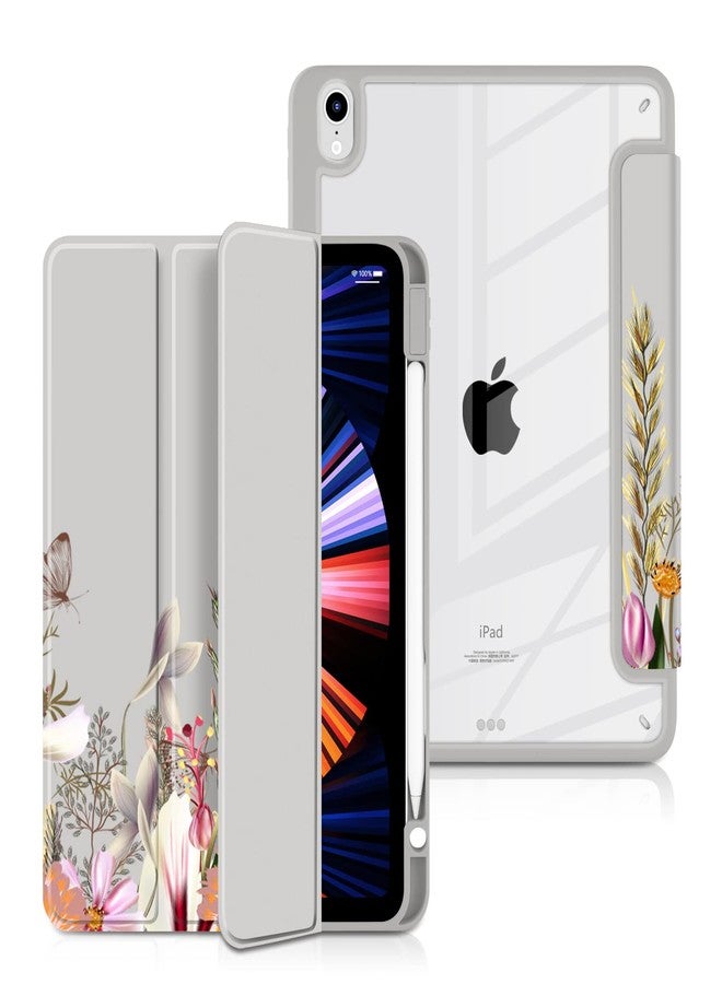 Batianda Hybrid Case for New iPad 10 2022 10th Generation 10.9-inch [Built-in Pencil Holder] Shockproof Cover with Clear Transparent Back Shell TPU Bumper,Auto Sleep/Wake,Flowers - Image 1