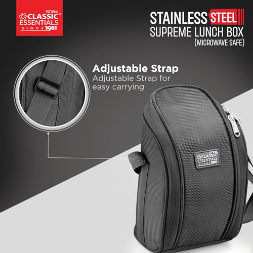 CLASSIC ESSENTIALS Supreme All in One Lunch Box with Insulated Bag | Microwave Safe Containers with Steel Inner | Leak Resistant (Without Bottle, Black, 3 Containers) - Image 5