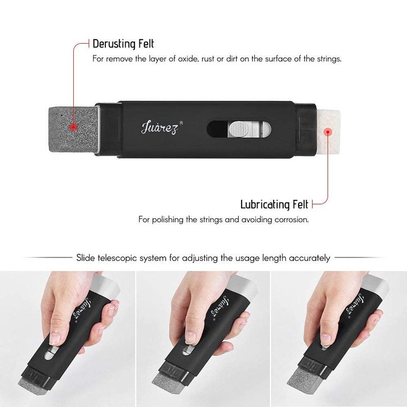 Juarez Guitar String Cleaning Brush JCLB200 – Dual-Head Rust Remover & String Lubricator for Acoustic, Electric, Bass & Ukulele - Image 2