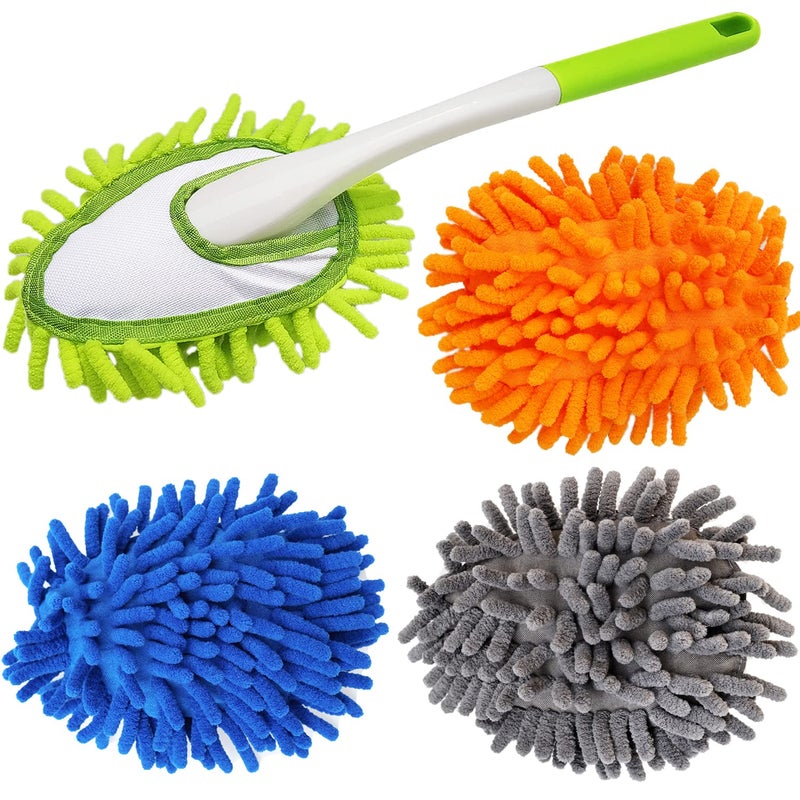 13 Inch Microfiber Feather Dusterwith 4 pcs Washable Duster Head Car Duster Perfect for Cleaning Windows Tables CarsFurniture Walls Fans Screens