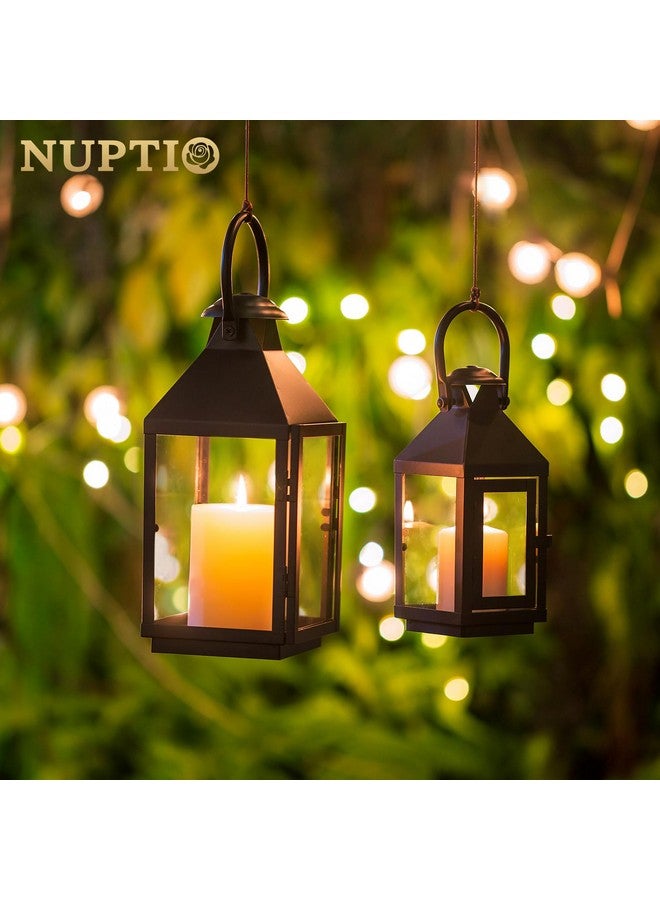 NUPTIO فوانيس ديكورية من Nuptio، فانوس حديقة، حامل شموع معدني معلق ريفي بطول 10.2 بوصة، فانوس شموع داخلي وخارجي، حامل شموع كبير لحفلات الزفاف وديكور الفناء - Image 3