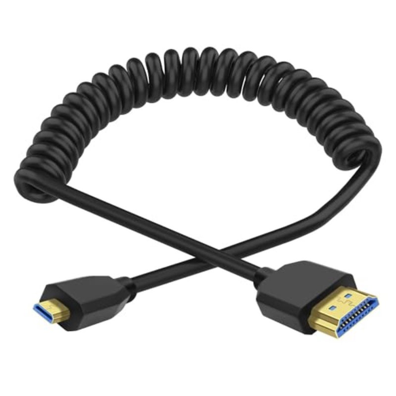 Digital cameras: 8K Micro HDMI to HDMI 2.1 coiled cable, black, 48Gbps bandwidth, supports 8K@60Hz/4K@120Hz and Dynamic HDR - Image 1