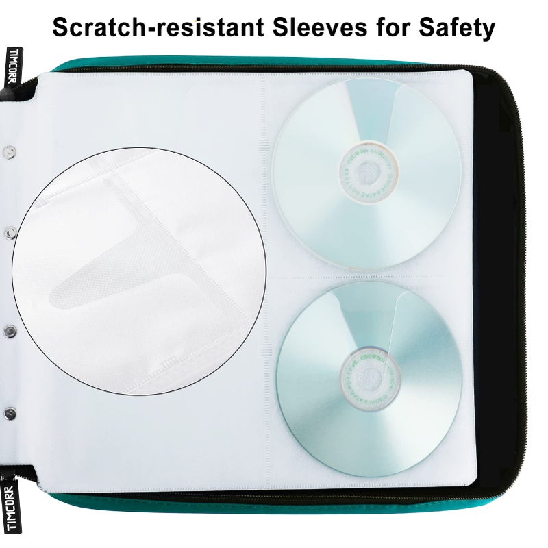 TIMCORR CD Case DVD Holder Storage: 160 Capacity DVD Cases Organizer Portable Wallet Storage - CD Plastic Protective Carrying Binder for Home Travel (Green) - Image 3