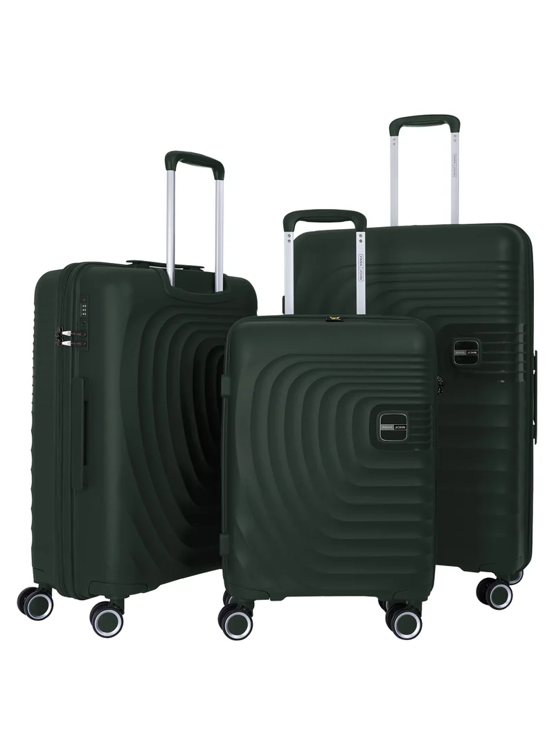 3 Piece with Trolley Set with Lightweight Polypropylene Shell 8 Spinner Wheels for Travel Dark Green