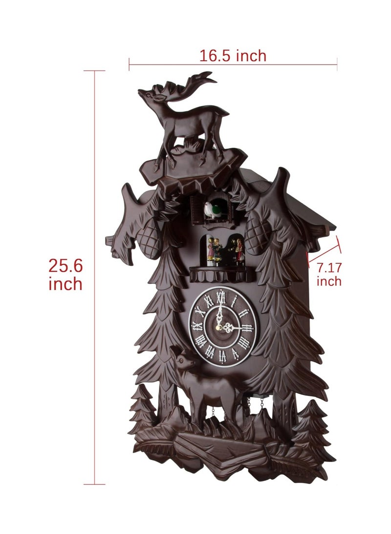 منزل منظم ساعة كوكو خشبية كبيرة الحجم مصنوعة يدويًا على شكل غزال كبير مع 4 راقصين يرقصون مع الموسيقى - Image 2