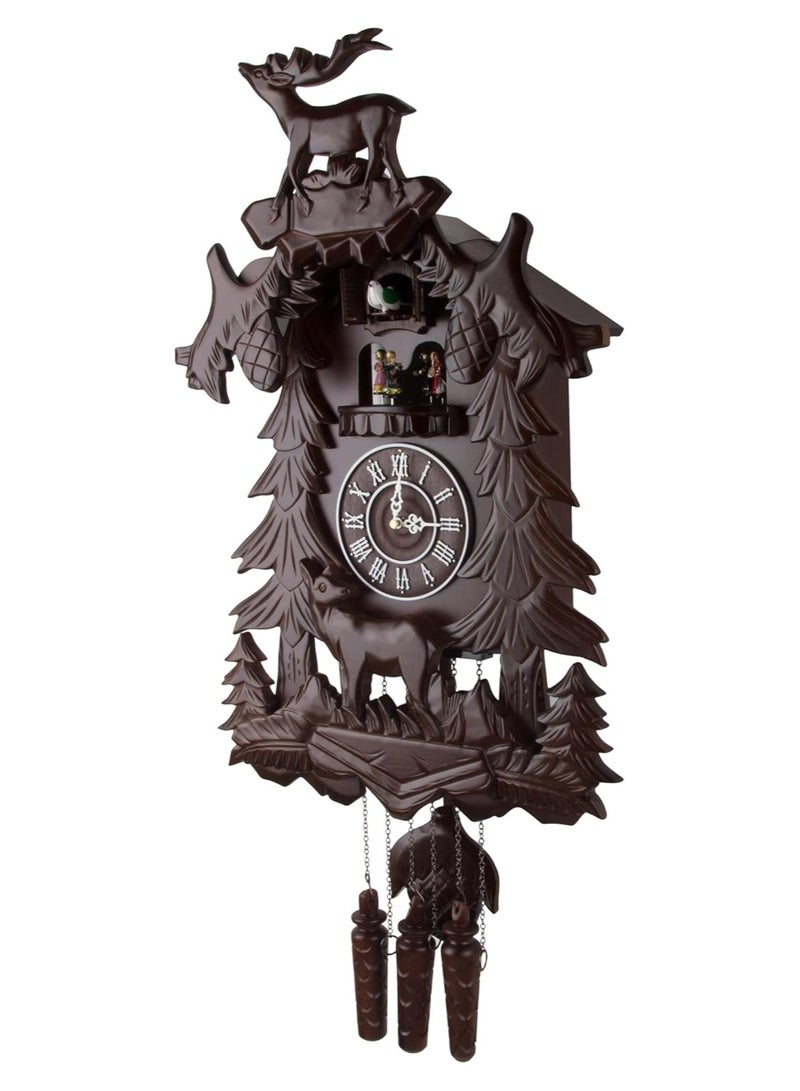 منزل منظم ساعة كوكو خشبية كبيرة الحجم مصنوعة يدويًا على شكل غزال كبير مع 4 راقصين يرقصون مع الموسيقى - Image 4