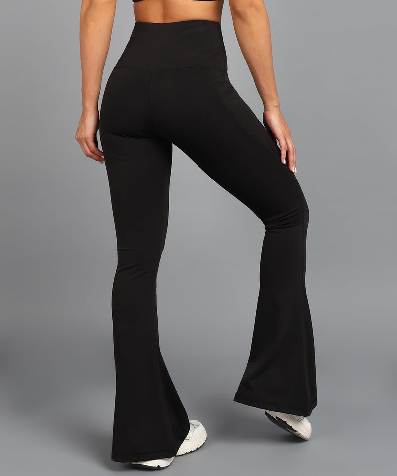 Rock Paper Scissors Women's Premium Flare High Rise Gym Pants, Bootcut Style High-Waisted, Sweat-Wicking, Athletic Fit Wide Leg Gym Tights for Working Out, Pilates,Yoga, Fitness & Training Black, XL - Image 3
