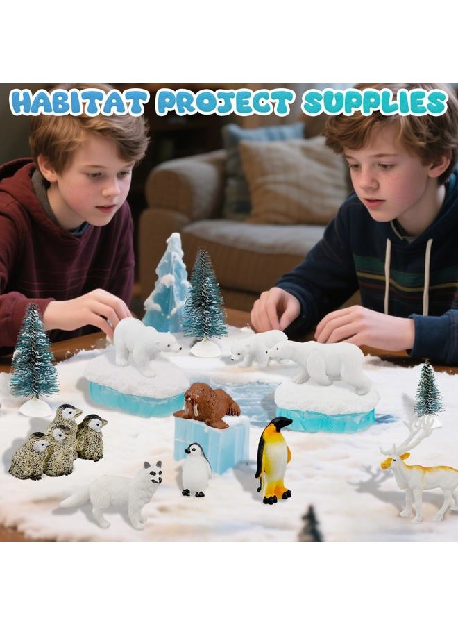 Warmtree 46 Pcs Arctic Animals Figurines Set Includes 22 Polar Bear Penguin Animals Figurines 6 Mini Pine Trees 18 Artificial Lceberg Fake Snow Ripple Water Sticker Ocean Habitat Diorama Supplies - Image 4