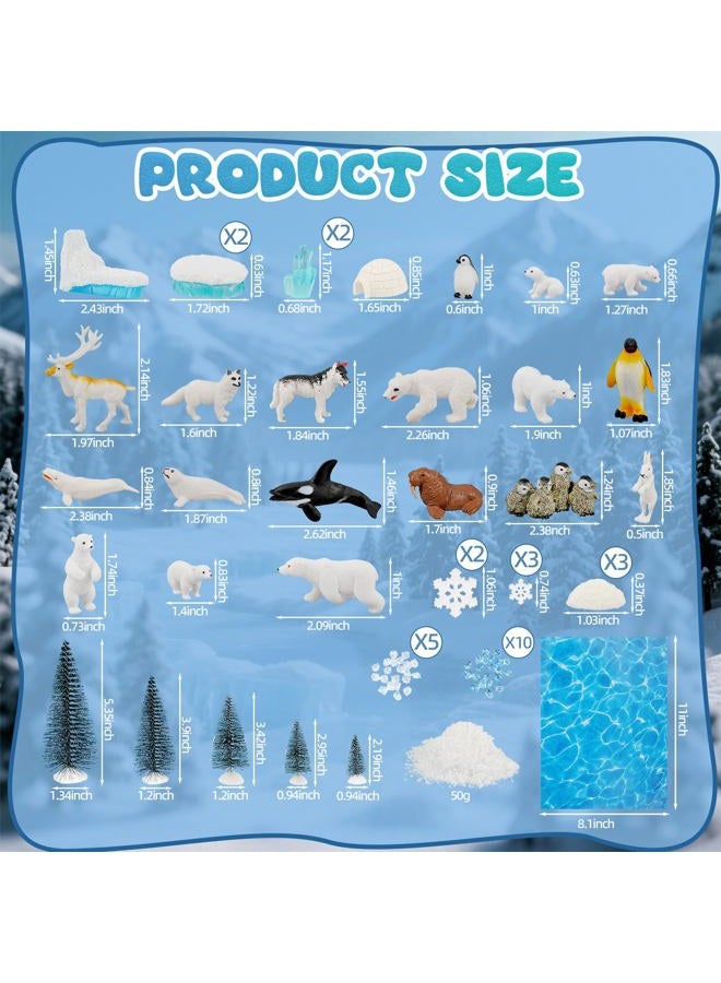 Warmtree 46 Pcs Arctic Animals Figurines Set Includes 22 Polar Bear Penguin Animals Figurines 6 Mini Pine Trees 18 Artificial Lceberg Fake Snow Ripple Water Sticker Ocean Habitat Diorama Supplies - Image 2