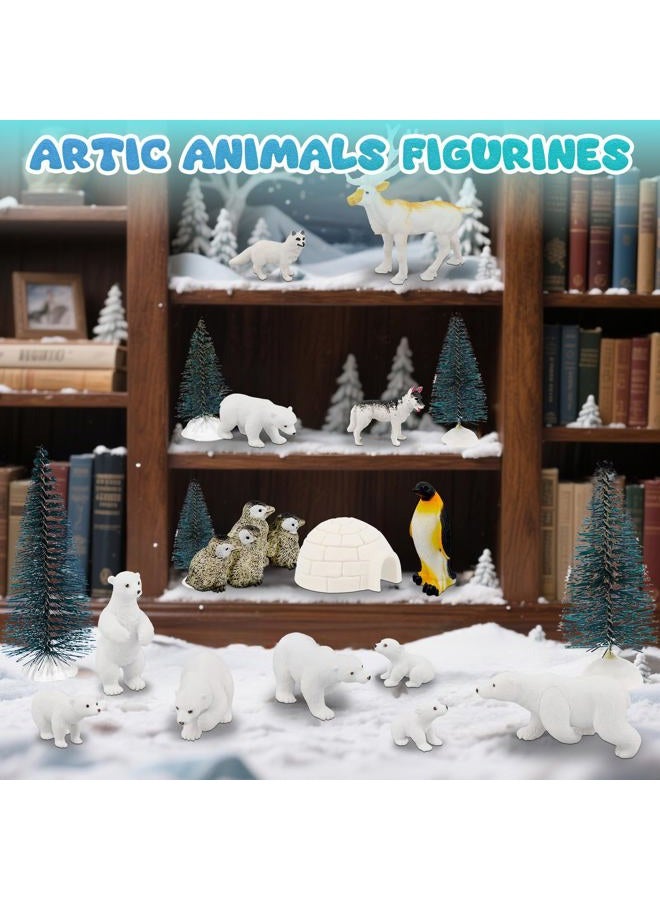 Warmtree 46 Pcs Arctic Animals Figurines Set Includes 22 Polar Bear Penguin Animals Figurines 6 Mini Pine Trees 18 Artificial Lceberg Fake Snow Ripple Water Sticker Ocean Habitat Diorama Supplies - Image 5