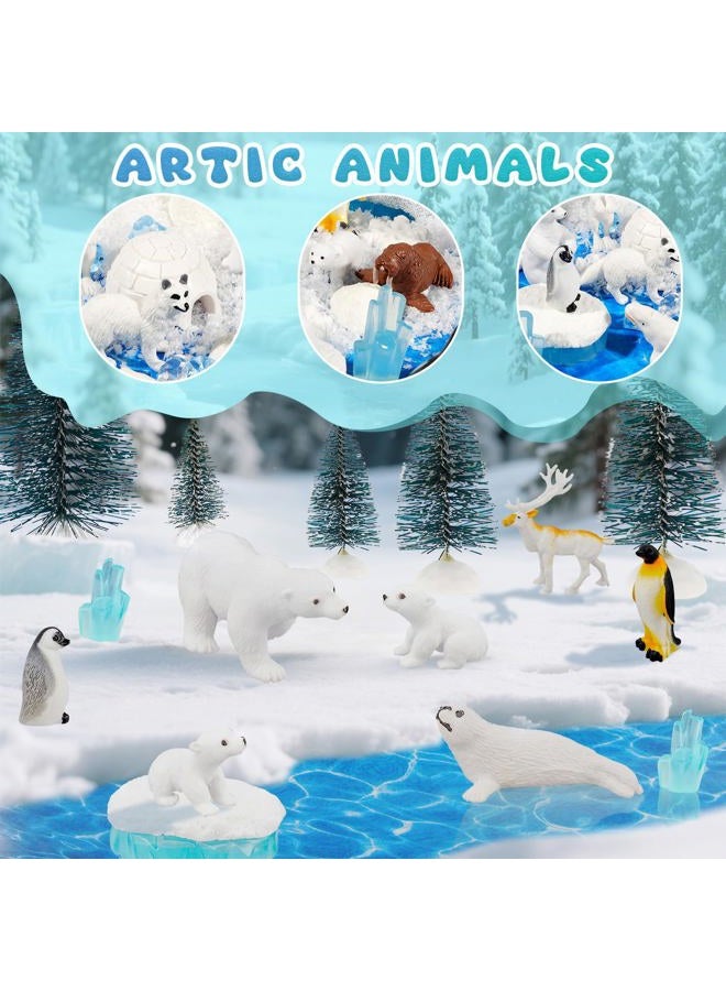 Warmtree 46 Pcs Arctic Animals Figurines Set Includes 22 Polar Bear Penguin Animals Figurines 6 Mini Pine Trees 18 Artificial Lceberg Fake Snow Ripple Water Sticker Ocean Habitat Diorama Supplies - Image 3