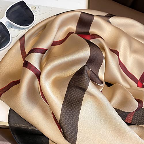 Aufeel Fashion Scarves 100% Satin Silk Scarf Long Lightweight Sunscreen Shawls Wraps for Women Hair Scarves (Khaki) - Image 5