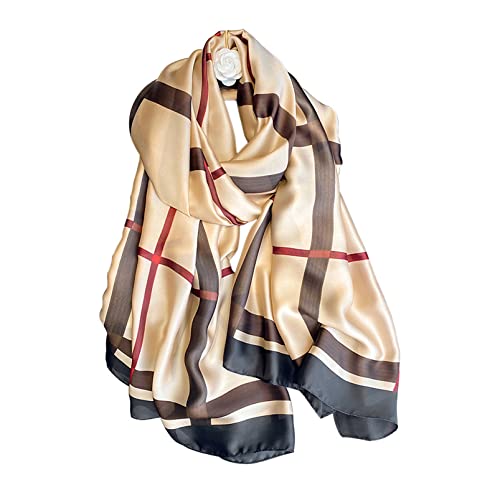 Aufeel Fashion Scarves 100% Satin Silk Scarf Long Lightweight Sunscreen Shawls Wraps for Women Hair Scarves (Khaki) - Image 1