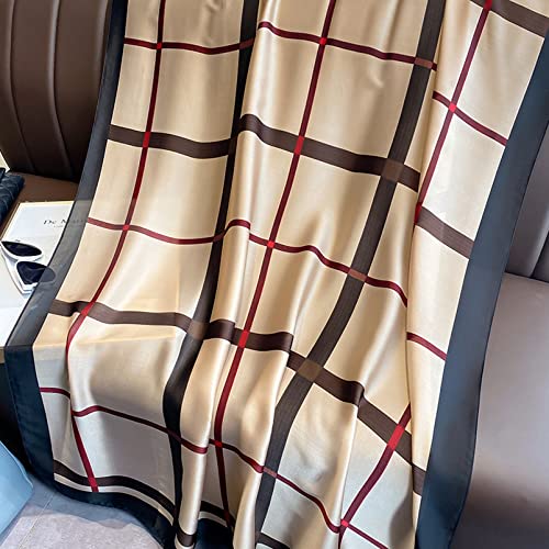 Aufeel Fashion Scarves 100% Satin Silk Scarf Long Lightweight Sunscreen Shawls Wraps for Women Hair Scarves (Khaki) - Image 3