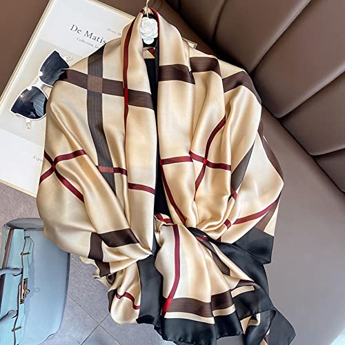 Aufeel Fashion Scarves 100% Satin Silk Scarf Long Lightweight Sunscreen Shawls Wraps for Women Hair Scarves (Khaki) - Image 2