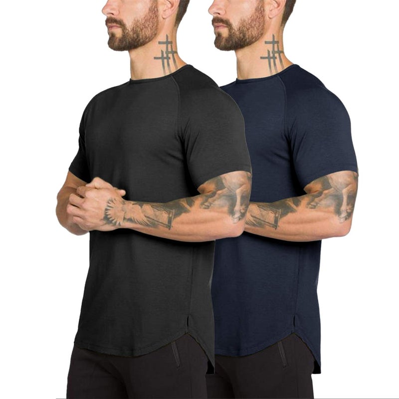TEZO Mens Gym Workout Slim Fit Short Sleeve T-Shirt Cotton Performance Athletic Shirts Running Fitness Tee Loungewear(DBEBK M) - Image 1