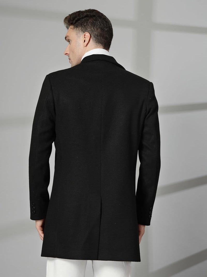 CHKOKKO Men Stylish Long Winter Coat Single Breasted Thigh Length Overcoat with Elegant Spread Collar & Practical Front Side Pockets for Formal or Semi-Formal Occasions ANTHRA S - Image 4