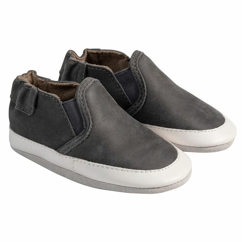 Robeez Robeez Baby Boys Soft Soles SlipResistant Crib Shoes Slippers for Infant and Toddler 024 Months Liam Charcoal 06 Months 