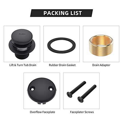 Citymoor Matte Black Bath Tub Drain and Overflow Kit, Universal All Metal Tip-Toe Bathtub Drain Replacement Kit with Fine/Coarse Thread - Image 5