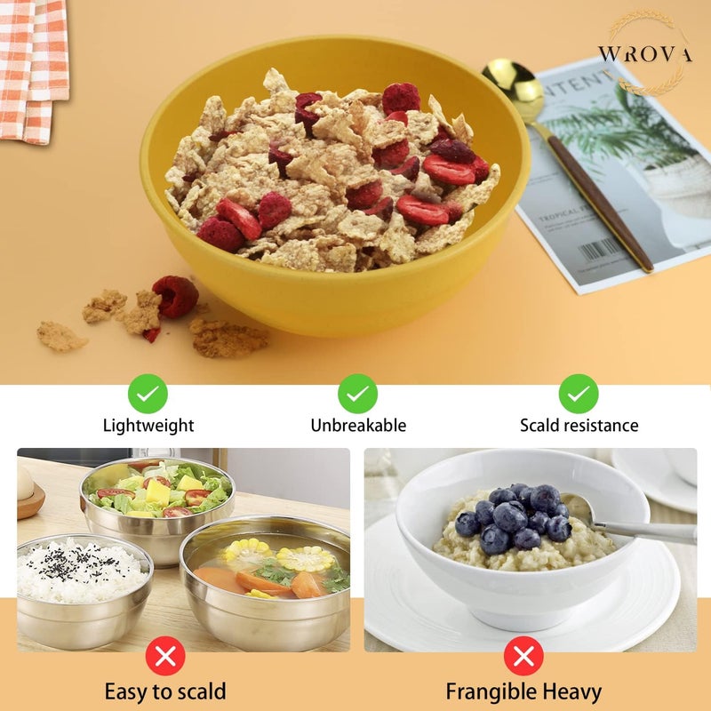 Wrova Wheat Straw Bowls Set 60 OZ Unbreakable Large Cereal Bowls Set of 6 Microwave and Dishwasher Safe Bowls Big Bowls for Apartment and Dorm BPA Free Soup Bowl for Serving Oatmeal and Salad Yellow - Image 4