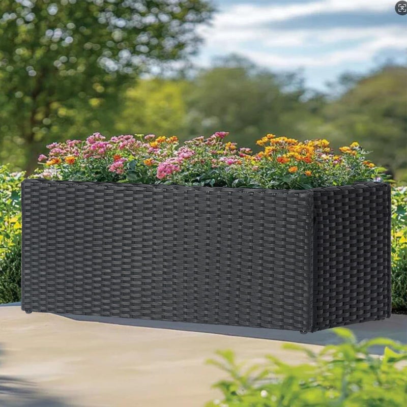 LEWIS&WAYNE Large Rectangular Block Planter Box Handmade Wicker Tall Planters for Outdoor Plants with Removable Liners Modern Planter for Indoor Outdoor Patio Deck - Black, 36''x12''x16'' - Image 2