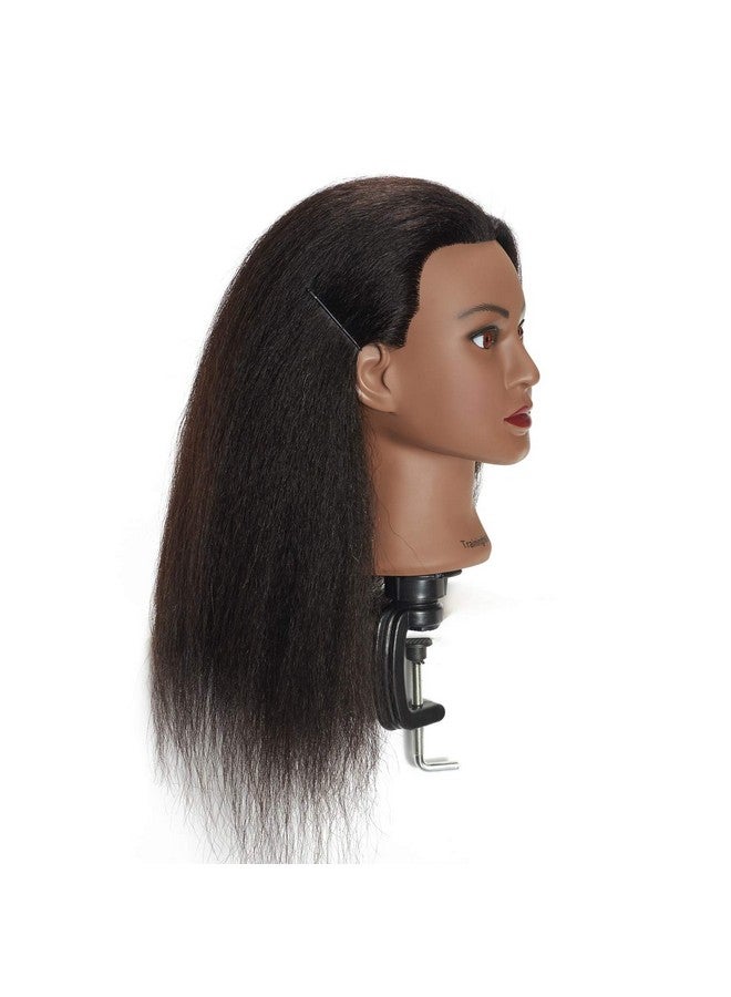 training head Traininghead 100% Real Hair Mannequin Head Training Head Cosmetology Doll Head Manikin Practice Head Hairdresser With Free Clamp Holder Female (Black Hair A) - Image 5